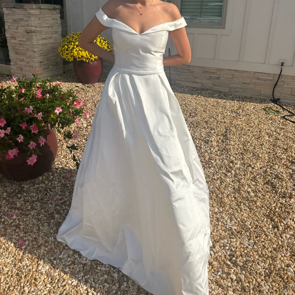 Alyce Paris Off-Shoulder White Gown - Picture 2 of 7
